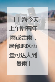 上海今天上午阴有阵雨或雷雨，局部地区雨量可达大到暴雨